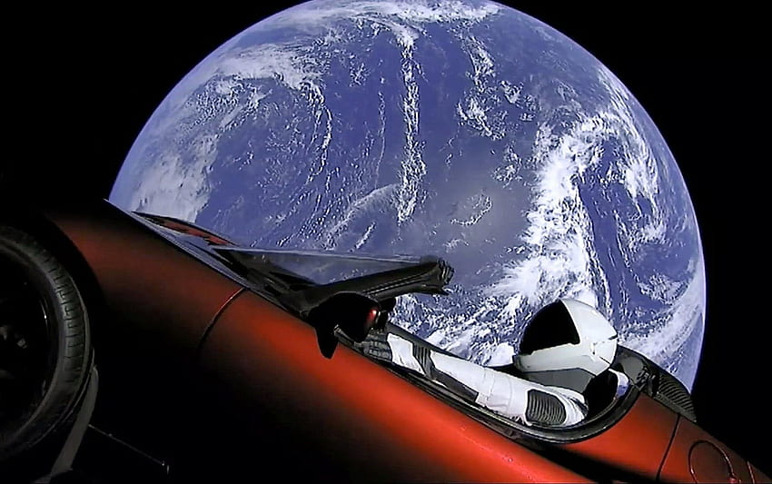 Kosmiczny roadster przelatuje nad Marsem, kierując się teraz w stronę pasa asteroid, Tesla w kosmosie Tapeta HD