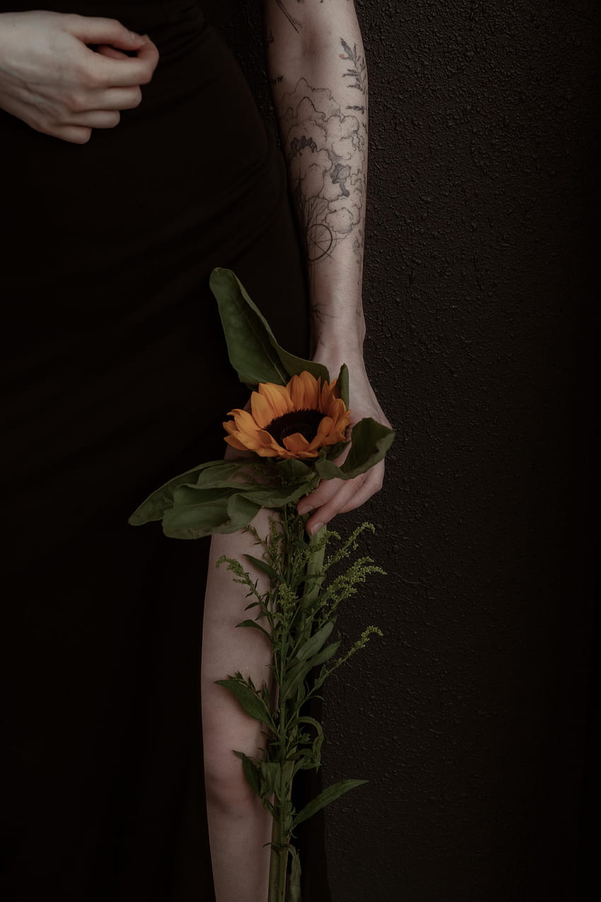 Flower, Hand, , , Girl, Tattoo, Sunflower HD phone wallpaper