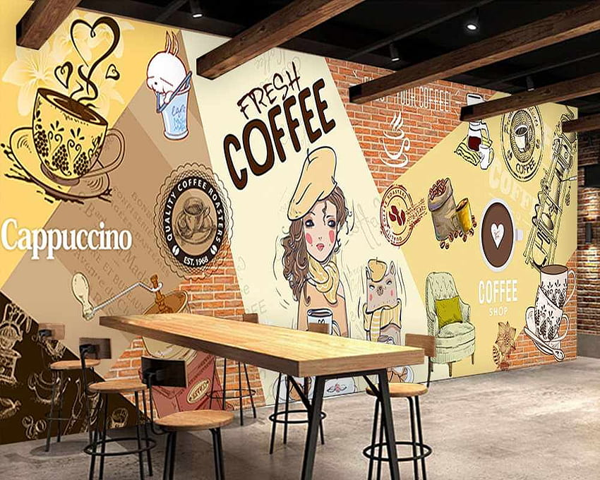 Drop Shipping Murale personalizzato Intrattenimento Ristorante Moda Ragazza Caffetteria Muro Pittura decorativa., Anime Coffee Shop Sfondo HD