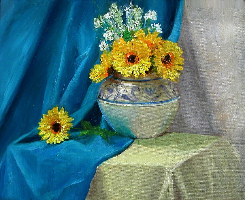 Sunflowers for Sweet Ashlee (MistyMorning), vase, potrait, gift, sunflower HD wallpaper