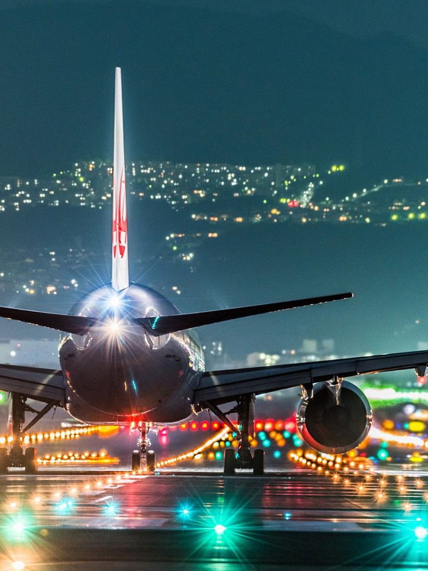 Flugzeug-Landebahn-Flughafen-Nachtlichter, Flughafen-Sonnenaufgang HD-Handy-Hintergrundbild