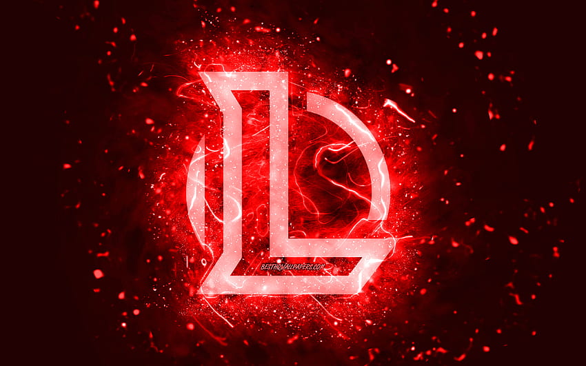 Logo merah League of Legends,, LoL, lampu neon merah, kreatif, latar belakang abstrak merah, logo League of Legends, logo LoL, game online, League of Legends Wallpaper HD