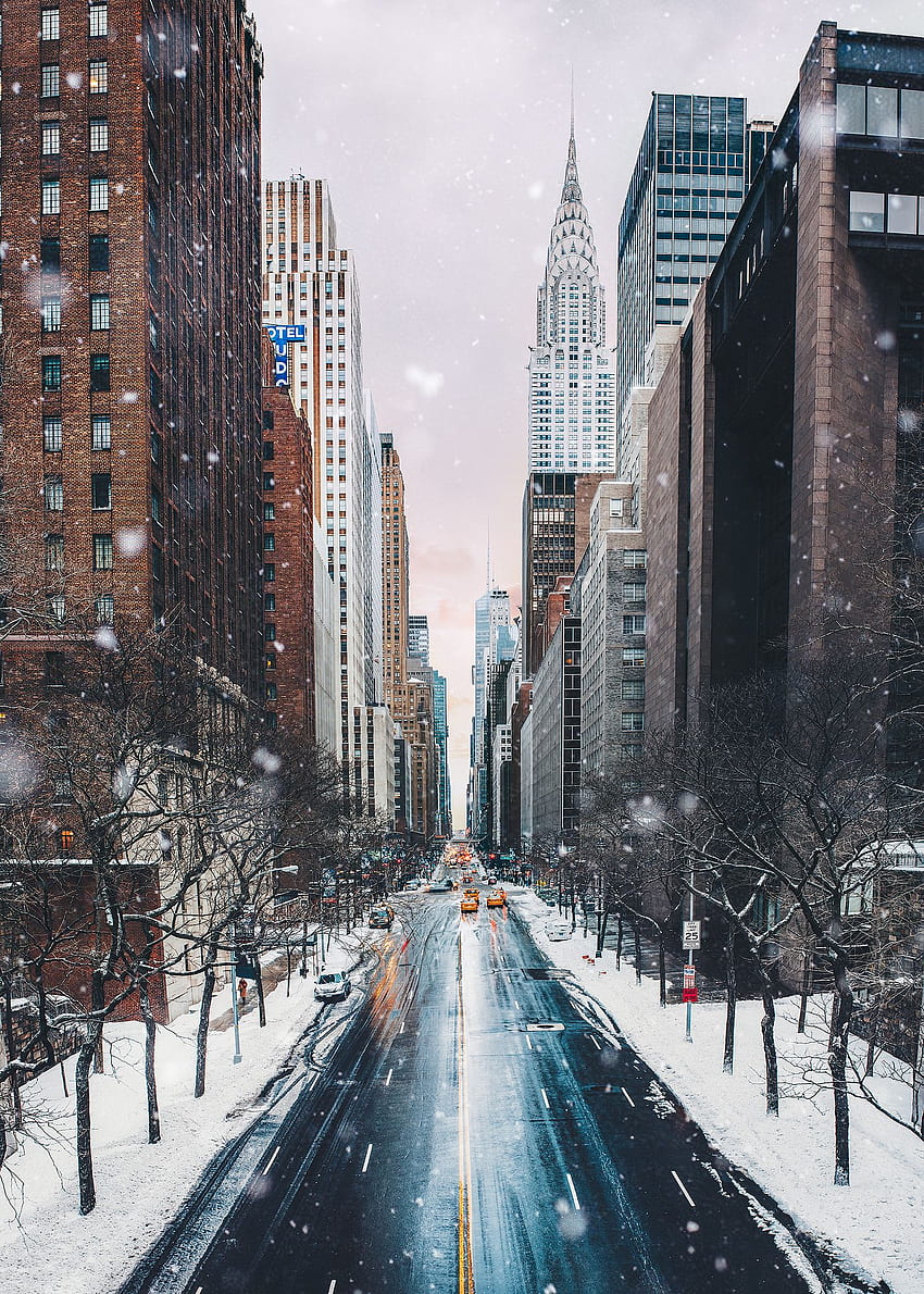 氷をわる。 都市、冬の、ニューヨーク、冬の町 HD電話の壁紙