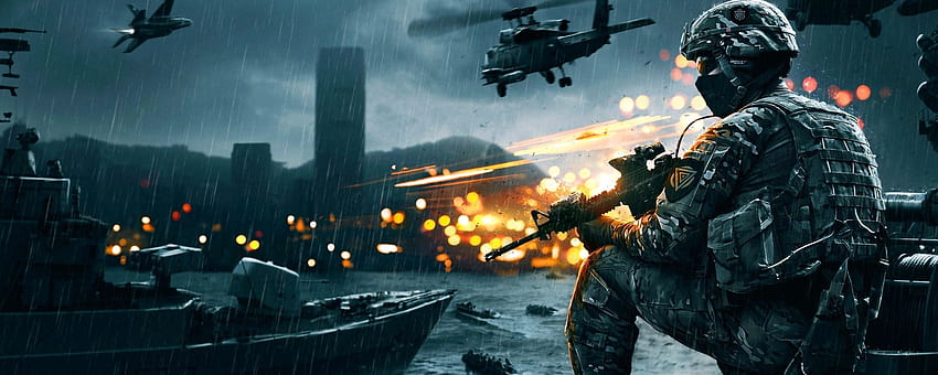 การเล่นเกมสำหรับจอคู่ 3 - Battlefield 4, การทหารหน้าจอคู่ วอลล์เปเปอร์ HD