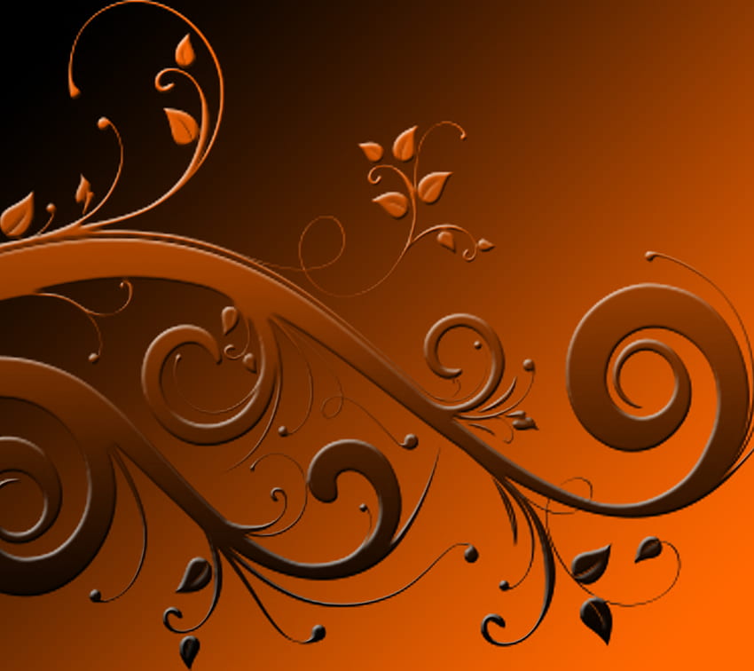 Motif floral, noir, abstrait, floral, printemps, orange, motif Fond d'écran HD