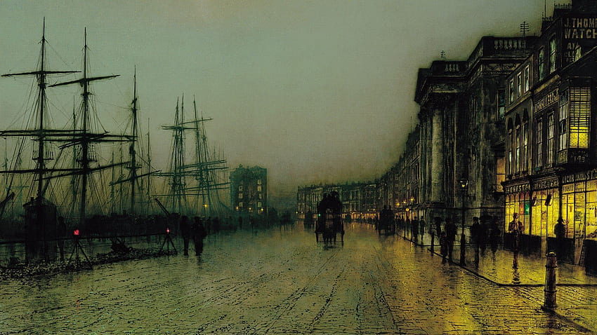 John Atkinson Grimshaw, Malerei, Schottland, Glasgow, Werft, Straße / und mobiler Hintergrund HD-Hintergrundbild