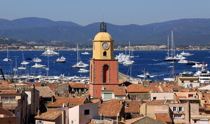 The Clock Tower At The Resort Of Saint Tropez, France, St Tropez France HD wallpaper