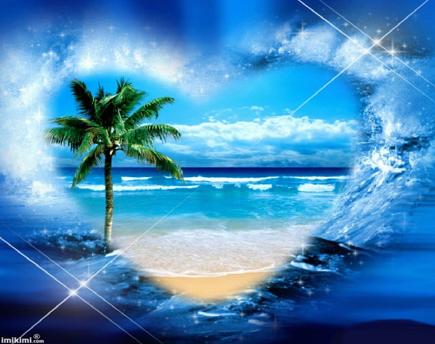 Summer Heart, blue, summer, pretty, cute, beautiful, romantic, heart, ocean HD wallpaper