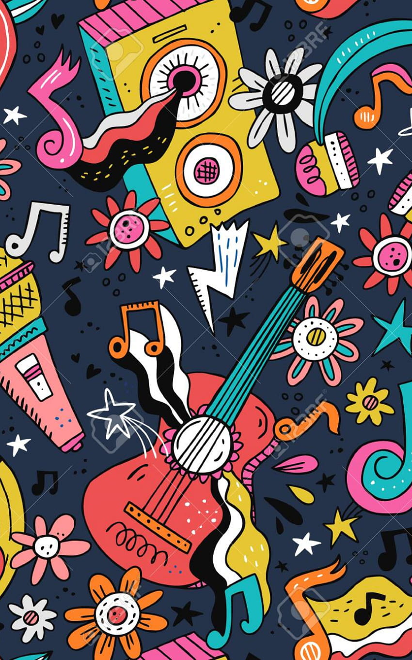 Rock N Roll Doodle Vector Seamless Pattern Hippie Music Cartoon [] per il tuo, Mobile & Tablet. Esplora musica dal vivo vintage. Musica dal vivo Vintage, dal vivo Sfondo del telefono HD
