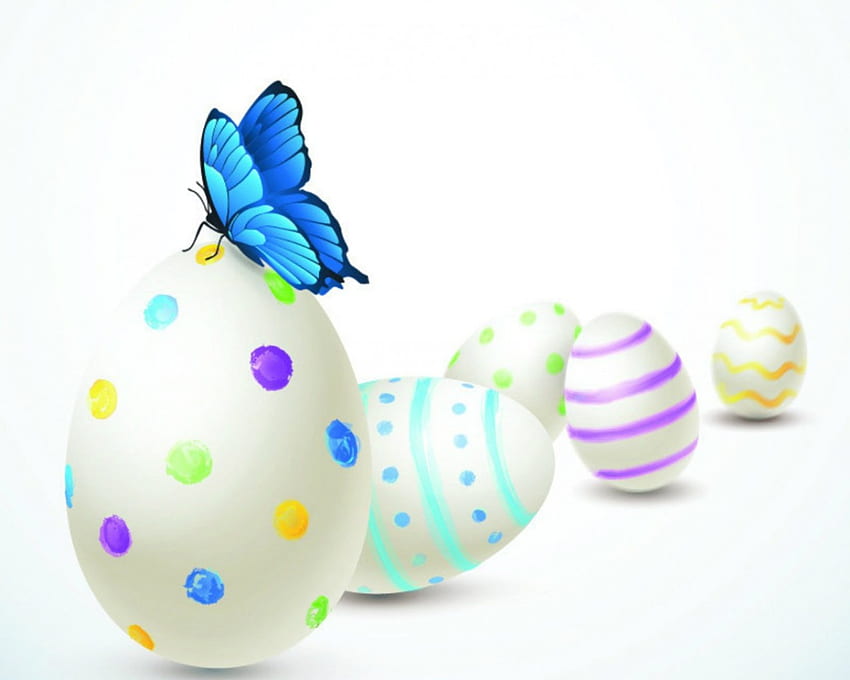 Happy Easter, butterfly, Easter, painted, eggs HD wallpaper