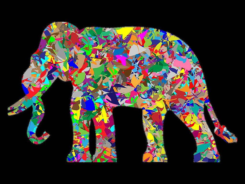 象 2, 抽象的な, 黒の背景, 動物, カラフルです, 象 高画質の壁紙