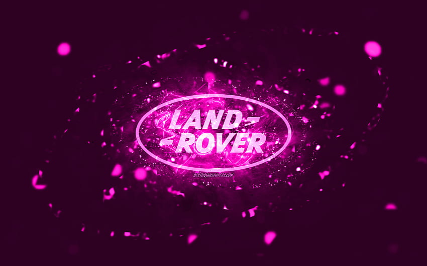 Land Rover purple logo, , purple neon lights, creative, purple abstract background, Land Rover logo, cars brands, Land Rover HD wallpaper