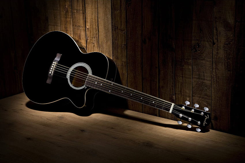 Guitar Black And White Fender FA 130, Cool Acoustic Guitar HD wallpaper