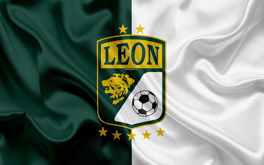 Club Leon FC, , Mexican Football Club, emblem, logo, sign, football, Primera Division, Mexico Football Championships, Leon, Mexico, silk flag for with resolution . High Quality HD wallpaper