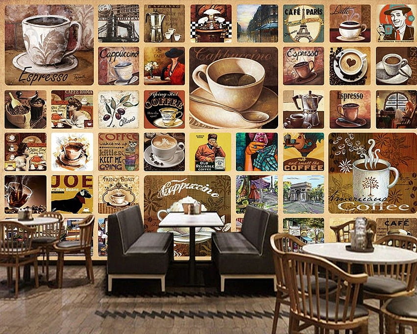 カスタム壁画レトロヴィンテージヴィンテージコーヒーショップカフェバー背景壁装飾画、フレンチカフェ 高画質の壁紙