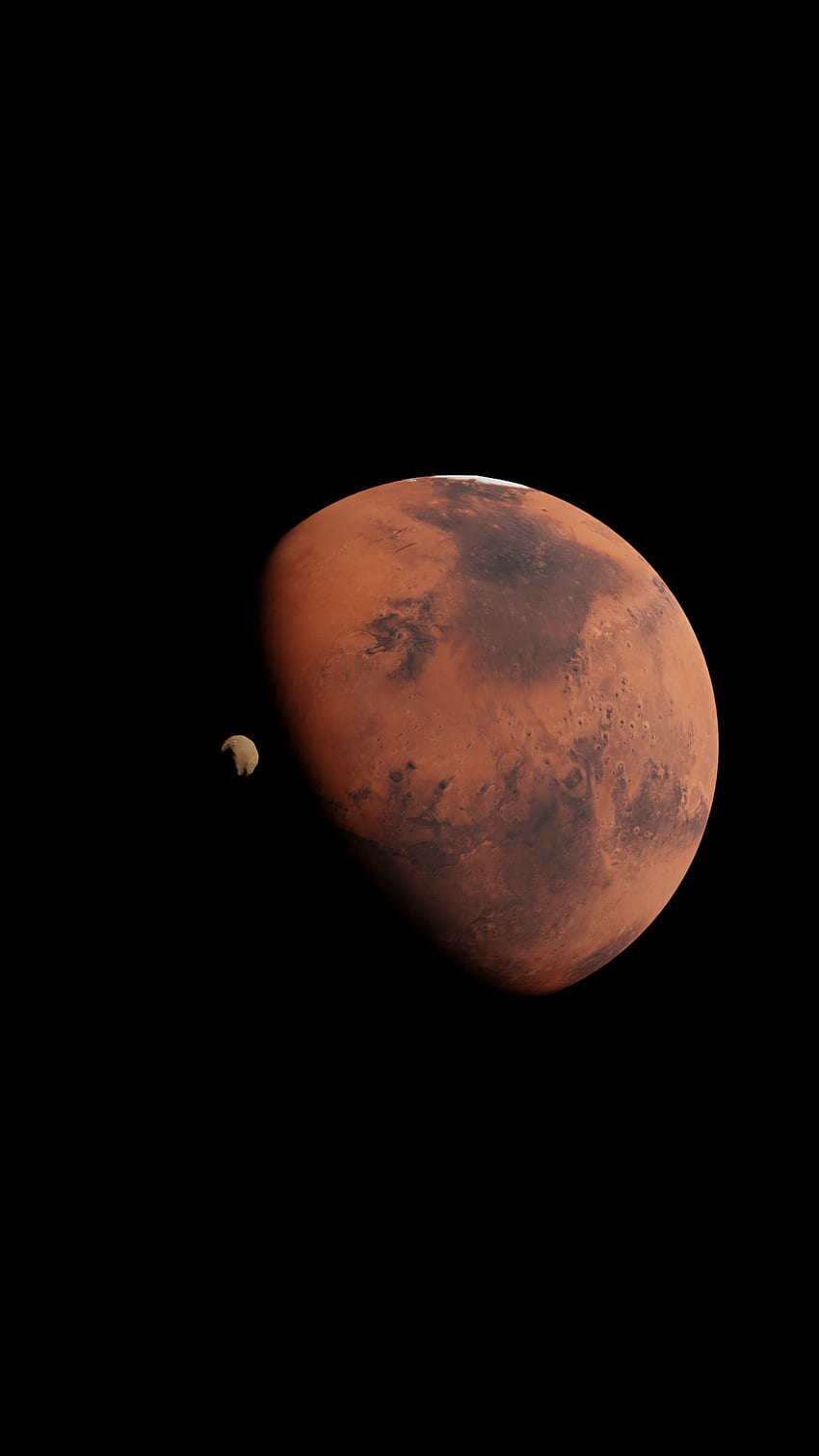 Mars dan Phobos, tata surya, planet, keren, surya, siklus, pencampur, luar angkasa, merah, batu, bulan, realistis, sains, alam semesta, galaksi, render wallpaper ponsel HD