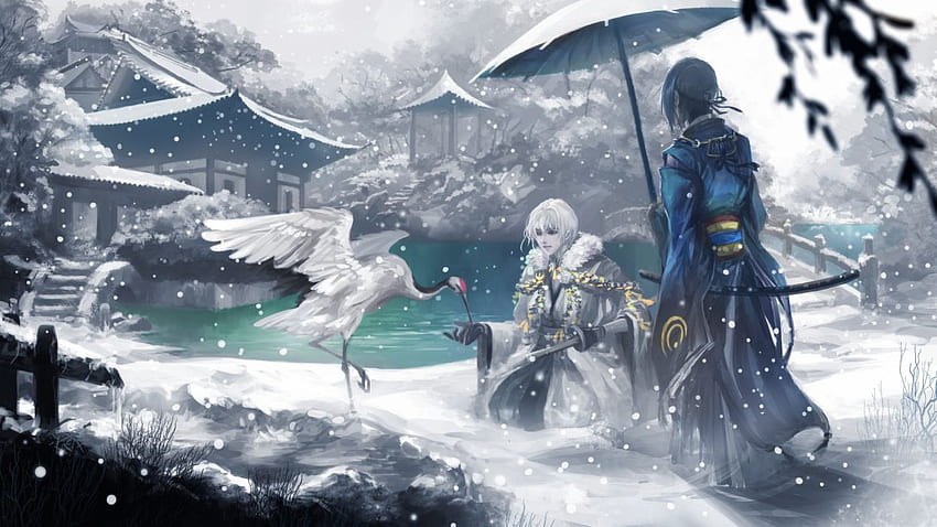 Touken ranbu tsurumaru mikazuki iceanimal anime fantasy snow HD wallpaper