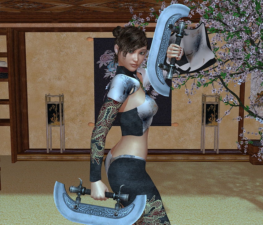 Kung Fu, martial arts, oriental, woman, blades HD wallpaper