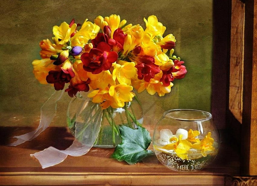 Still Life Beauty, lukisan alam benda, abstrak, kuning, alam, bunga Wallpaper HD