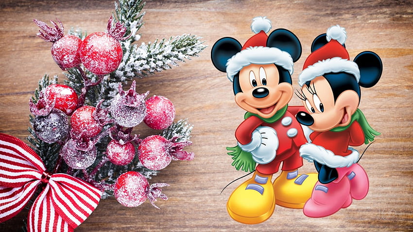 Mickey Minnie Boże Narodzenie, kostiumy Świętego Mikołaja, Myszka Miki, święto, Disney, Boże Narodzenie, Myszka Minnie, dekoracje, drzewo Tapeta HD