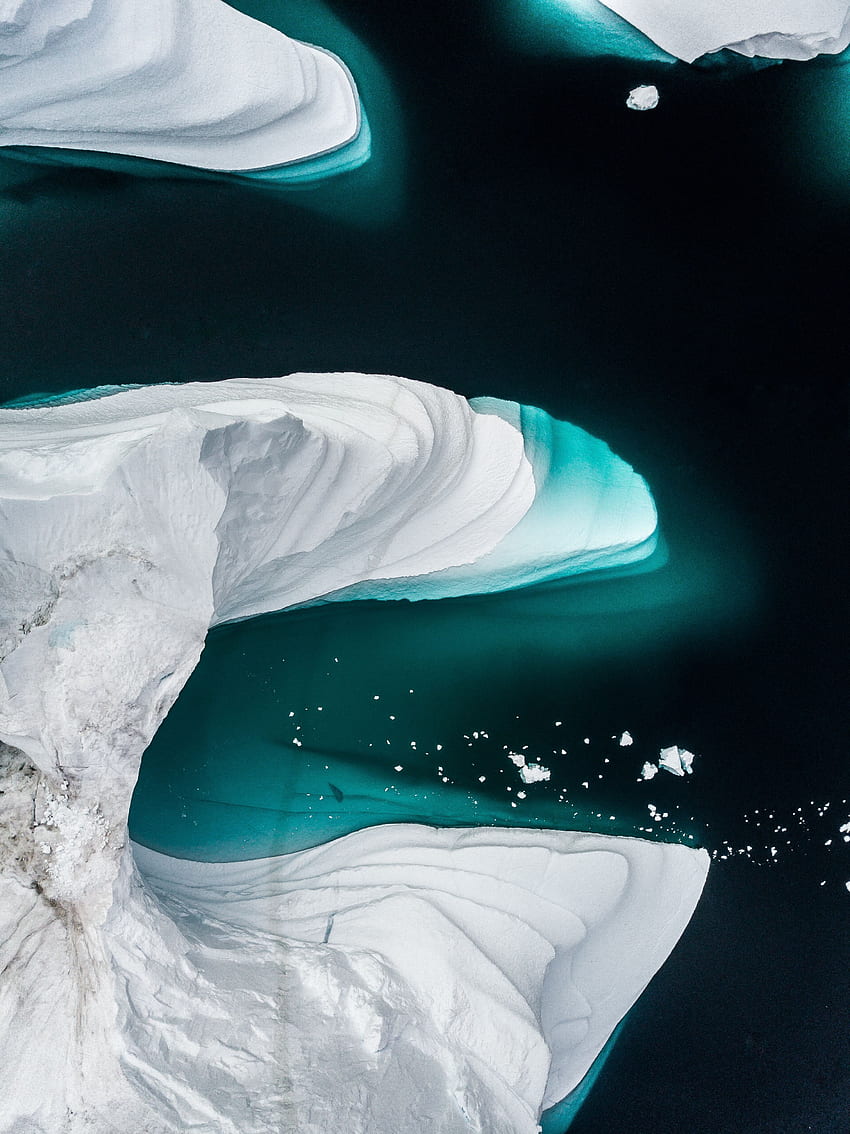 Природа, вода, лед, айсберги, изглед отгоре, ледник HD тапет за телефон