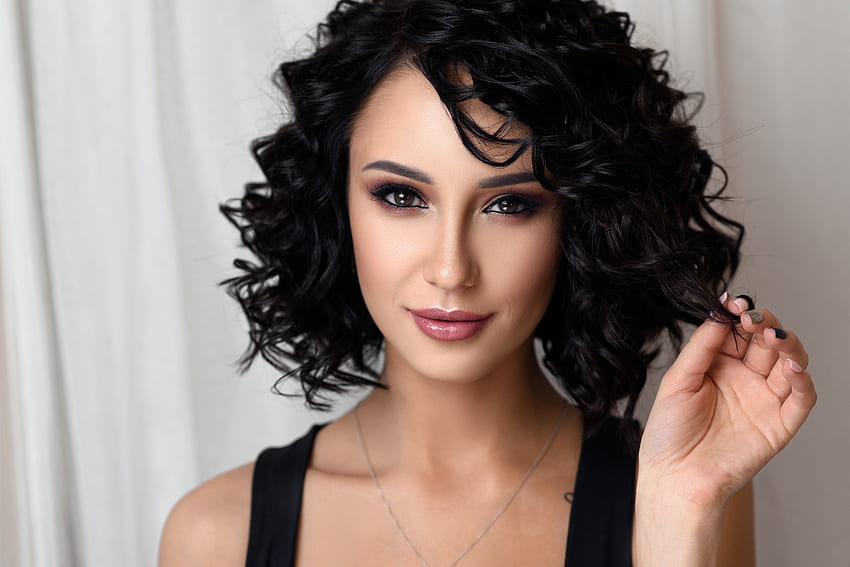 Dark, curly hair, woman model HD wallpaper