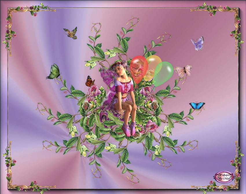 Fantasieblumen 1280x1024, Luftballons, Blumen, Feen, Fantasie HD-Hintergrundbild