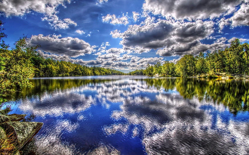 자연, 강, 나무, 하늘, 구름, 여름, r HD 월페이퍼