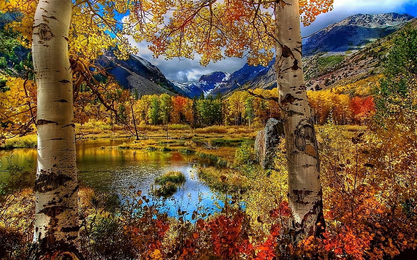 Lanskap, Sungai, Pegunungan, Musim Gugur Wallpaper HD