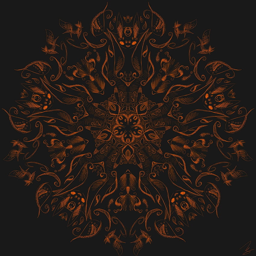 Patrón naranja, fractal, patrón de mandala, abstracto fondo de pantalla del teléfono