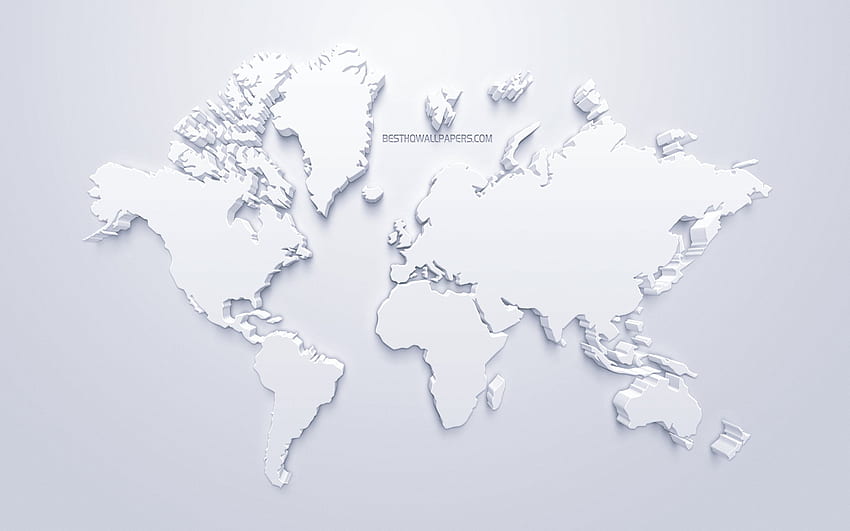 Mappa del mondo bianco 3D, arte elegante, bianco, grafica 3D, mappa del mondo, continenti 3D, concetti di mappa del mondo con risoluzione . Alta qualità Sfondo HD