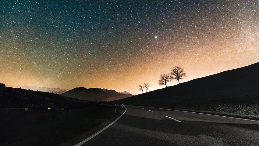 Colorful Starry Sky over Road, Stary Skies Colorful HD wallpaper