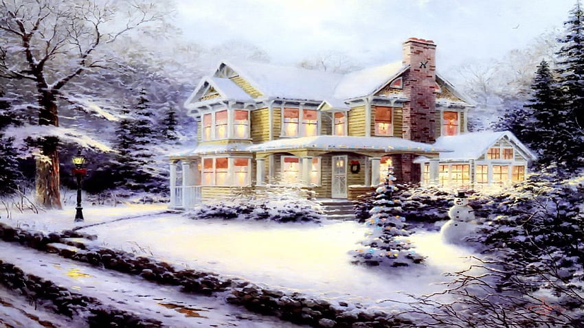 Cuento de Navidad, invierno, pacífico, agradable, copos de nieve, vacaciones, pintura, nieve, árboles, camino, año nuevo, escarcha, congelado, camino, casa, frío, hermoso, cabaña, historia, bonito, navidad, cabaña, encantador, pueblo, guirnalda fondo de pantalla