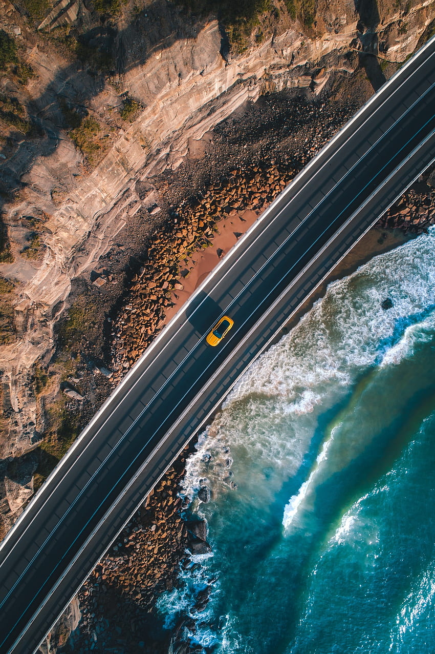 Road along the coast, highway, aerial view HD phone wallpaper