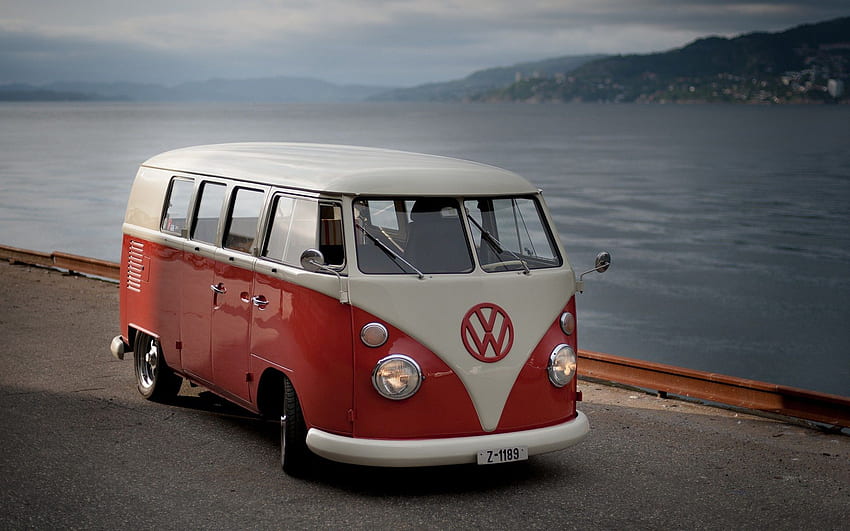 Volkswagen T1, Retro Vans, Minibus, White Red HD wallpaper
