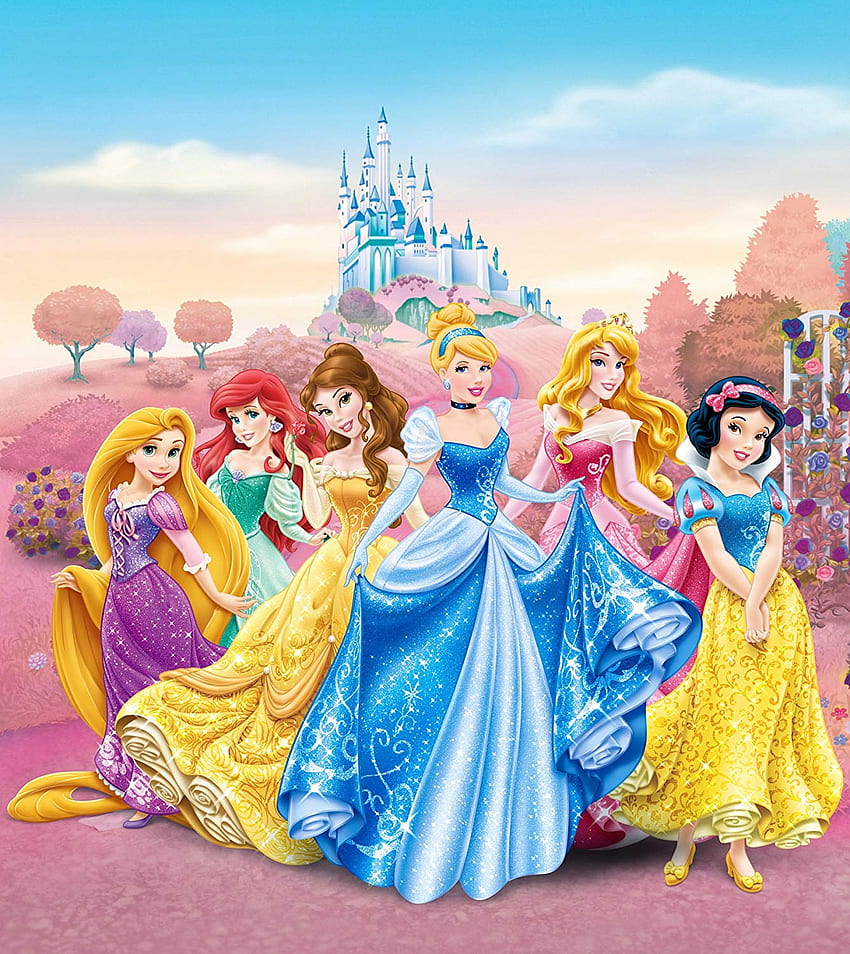 Mural de 2 partes de las princesas de Disney para la habitación de los niños, papel, multicolor, 0,1 x 180 x 202 cm fondo de pantalla del teléfono