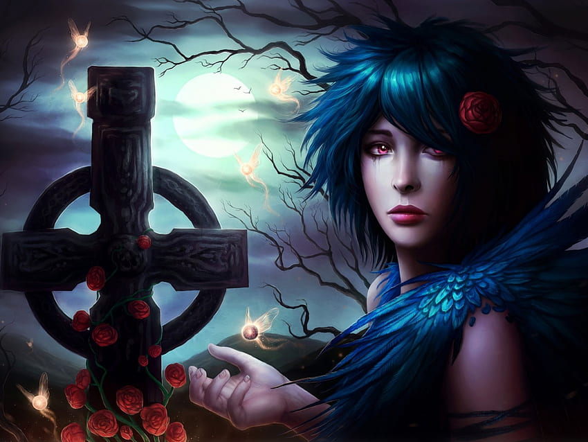 rest in peace, gothic, rest, cross, peace, woman HD wallpaper