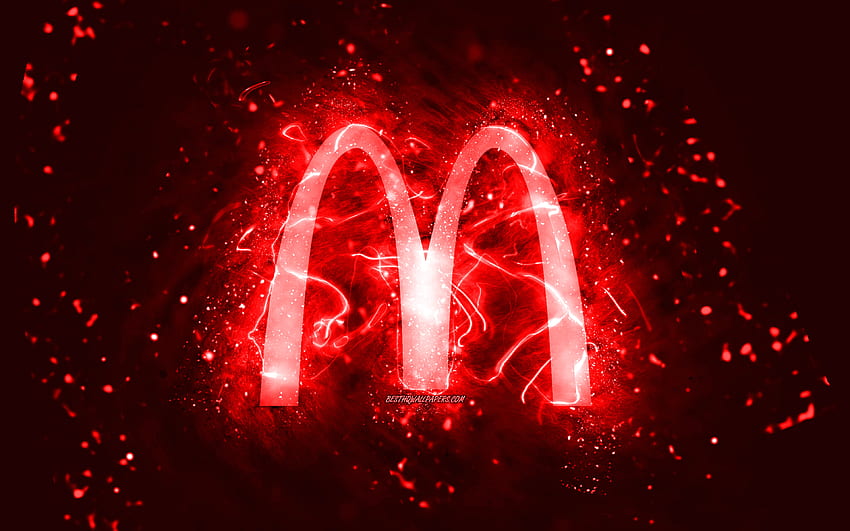 McDonalds red logo, , red neon lights, creative, red abstract background, McDonalds logo, brands, McDonalds HD wallpaper