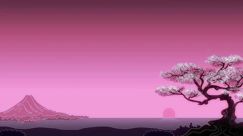 flor de cerejeira, sakura, luminos, primavera, mar, montanha, agua, japão, árvore, fantasia, manhã, nascer do sol, Japanese Sakura Tree papel de parede HD
