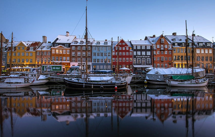 reflection, building, boats, Denmark, channel, promenade, Harbor HD wallpaper