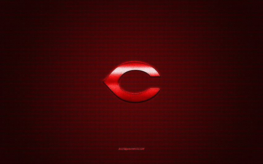 Emblema de los Cincinnati Reds, club de béisbol estadounidense, logotipo rojo, de fibra de carbono rojo, MLB, insignia de los Cincinnati Reds, béisbol, Cincinnati, EE. UU., Cincinnati Reds fondo de pantalla