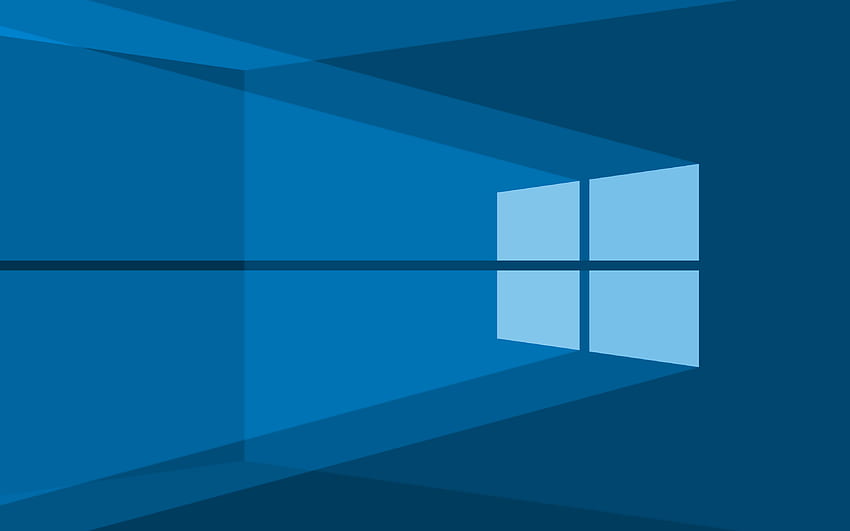 Windows 10 blue logo, blue abstract background, minimalism, Windows 10 logo, Windows 10 minimalism, Windows 10 HD wallpaper