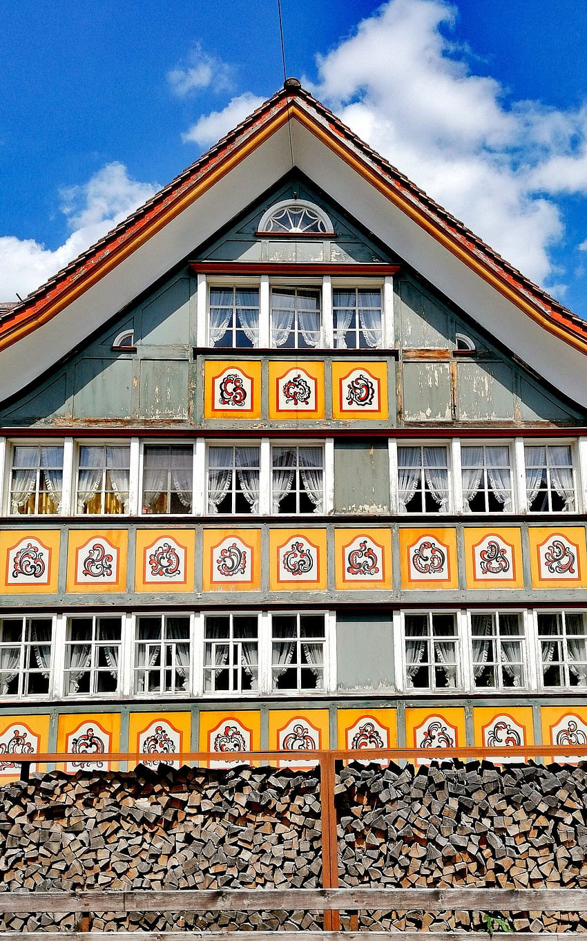 Traditional Appenzell House, Yellow House HD phone wallpaper