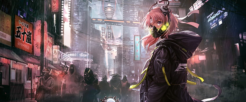 Anime Chica Máscara Cyberpunk Sci Fi, 3840X1600 Anime fondo de pantalla