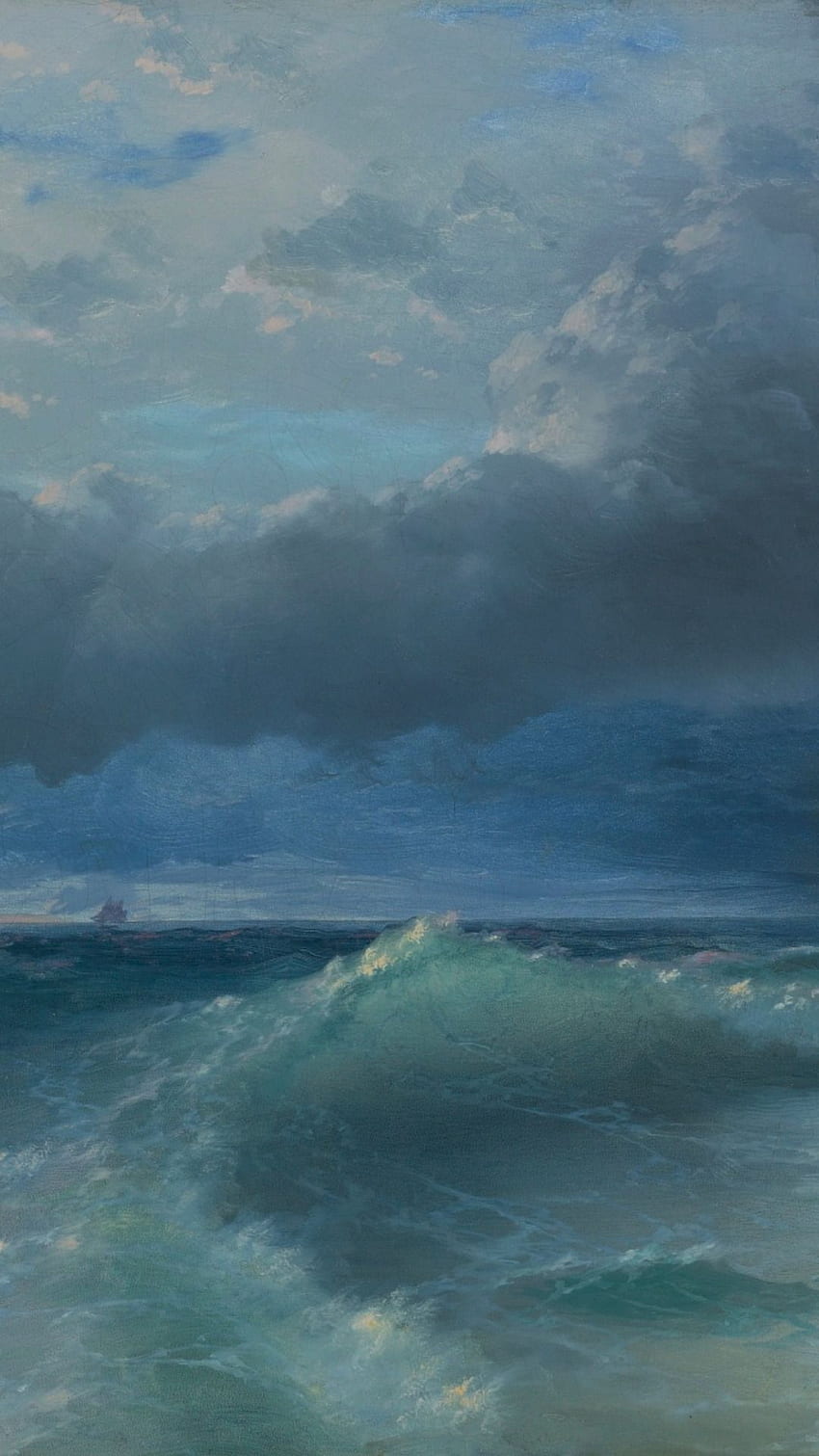 Pittura a olio dell'oceano Arte del paesaggio Dipingi il mare Ranch Pittura in ceramica Arte del mare blu. Arte del paesaggio, pittura estetica, pittura dell'arte del paesaggio Sfondo del telefono HD