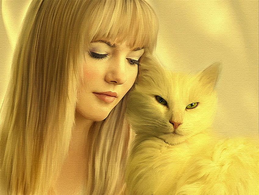 Frau und Katze, Katzen, abstrakt, Fantasie, Frau HD-Hintergrundbild