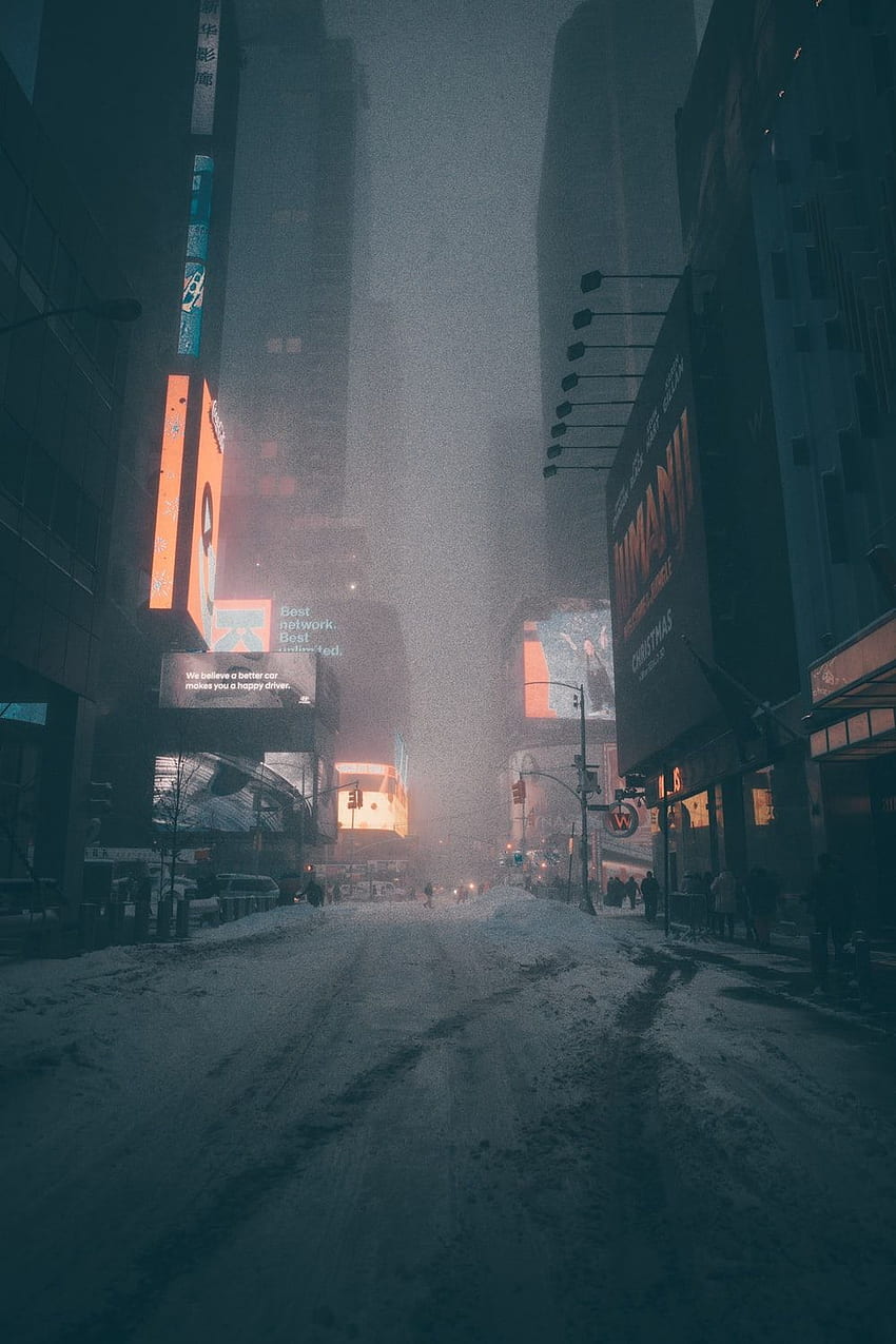 都市の雪、雪景色 HD電話の壁紙