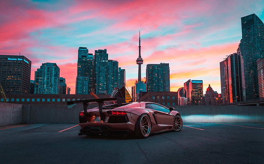Cityscape, Lamborghini Aventador, sports car HD wallpaper