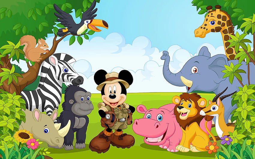 Mickey Mouse With Friends From The Jungle Safari Cartoon , Delhi Safari HD wallpaper