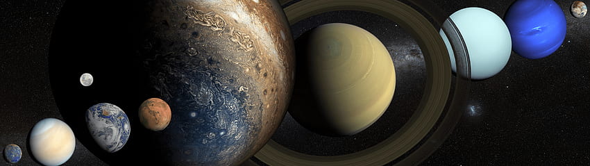 Sonnensystem, Venus, Neptun, Merkur, Jupiter, Saturn, Uranus, Erde, Mars, Pluto, Milchstraße, Mond, Weltraum., 5120X1440 Erde HD-Hintergrundbild